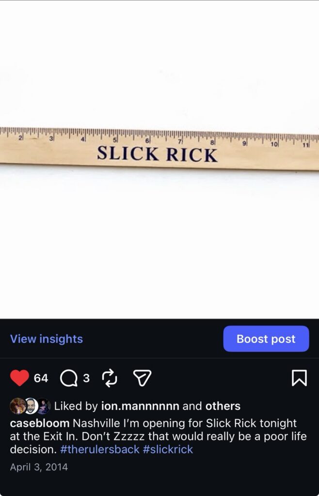 Instagram post — Case Bloom opening for Slick Rick at Exit/In, Nashville; April 3, 2014.