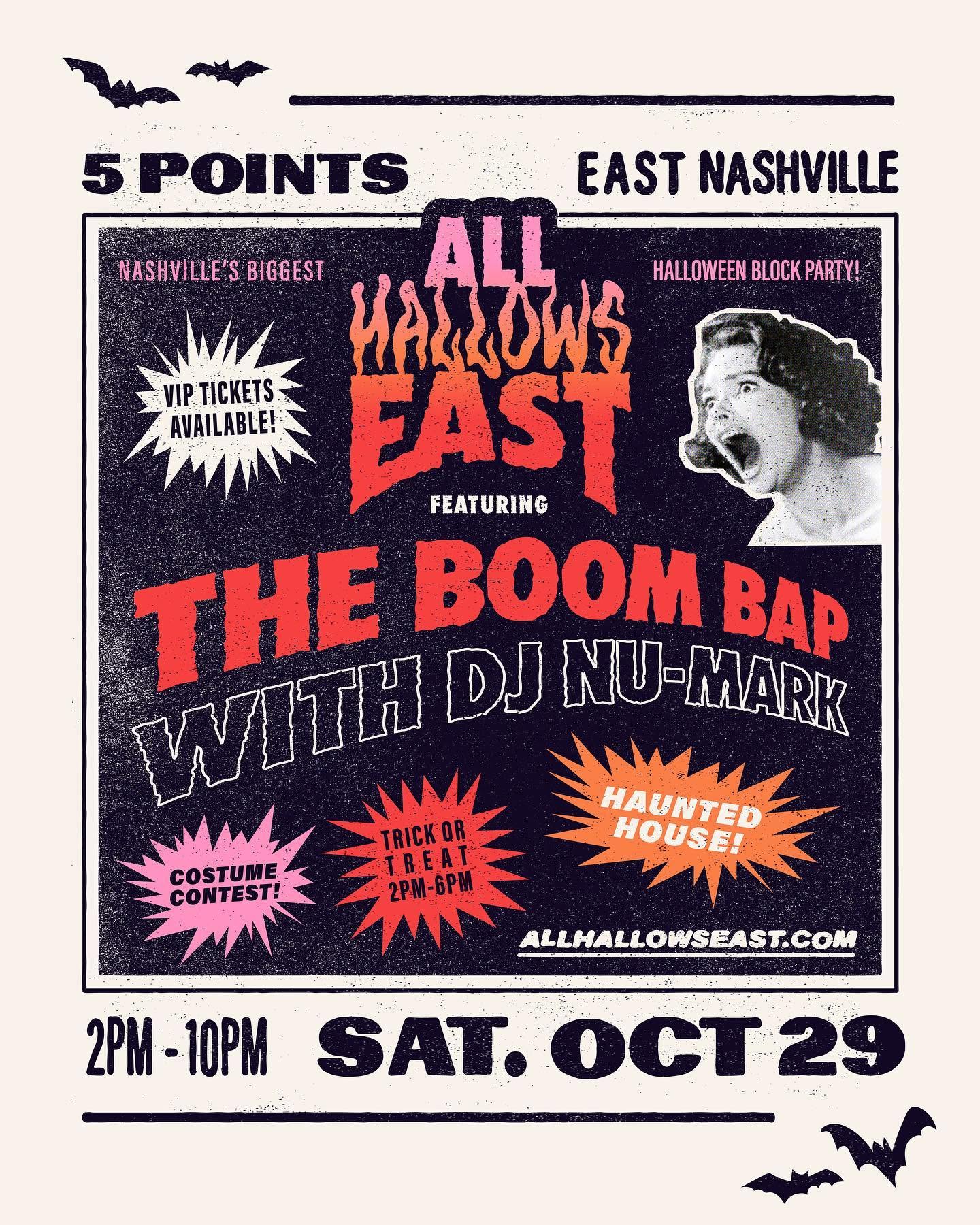 The Boom Bap All Hallows East flyer featuring DJ Nu-Mark from 2022