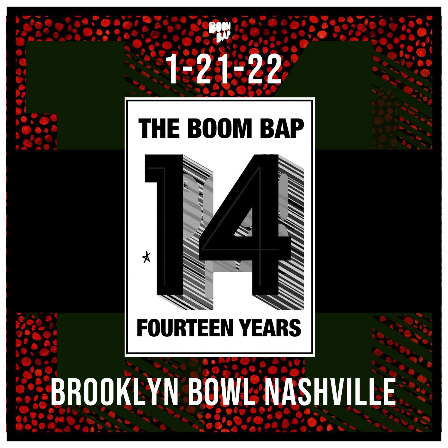 The Boom Bap 14 year anniversary flyer from 2022