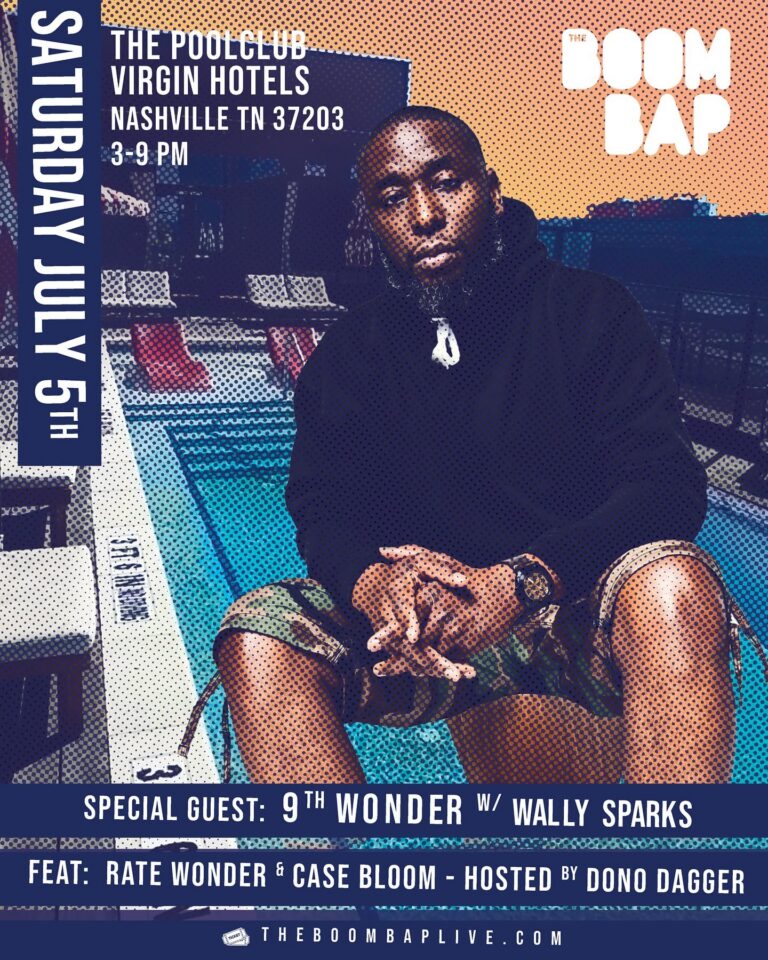The Boom Bap pool party flyer featuring 9th Wonder from 2025