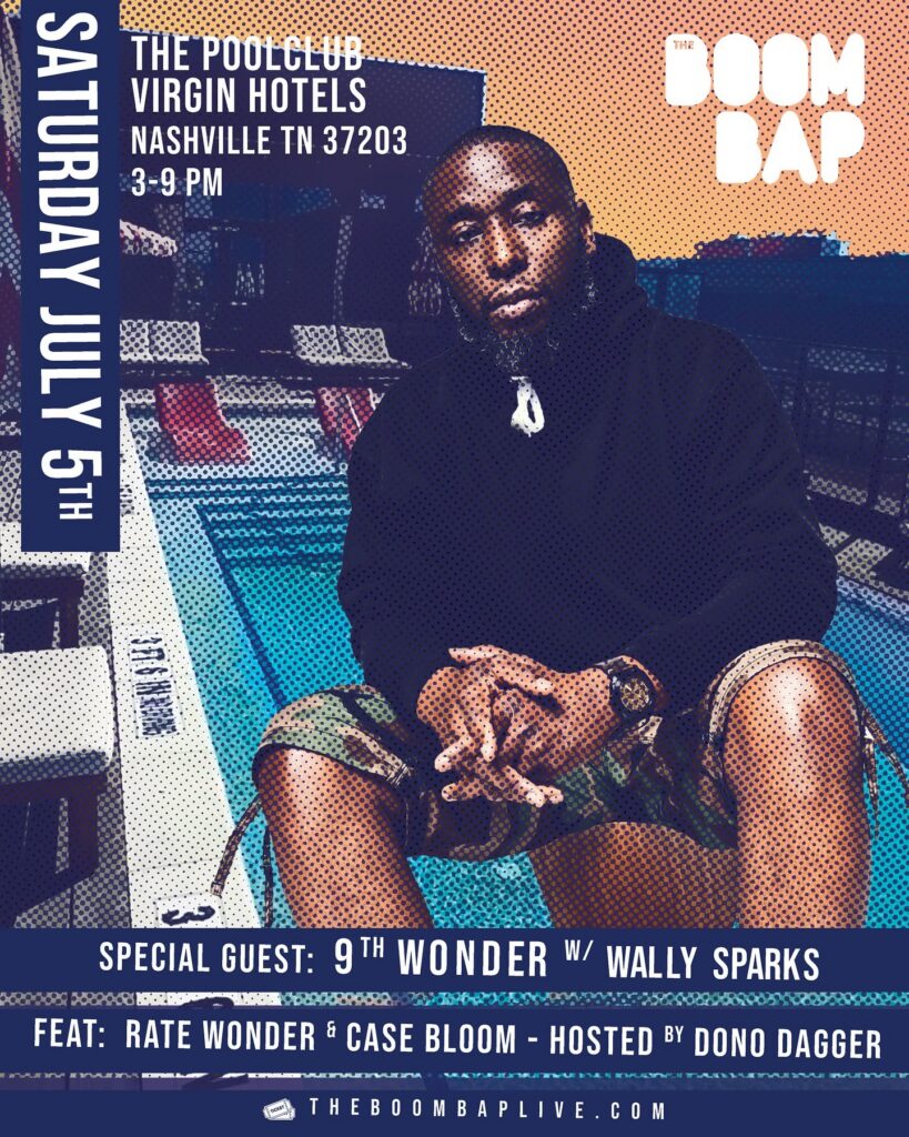 The Boom Bap pool party flyer featuring 9th Wonder from 2025