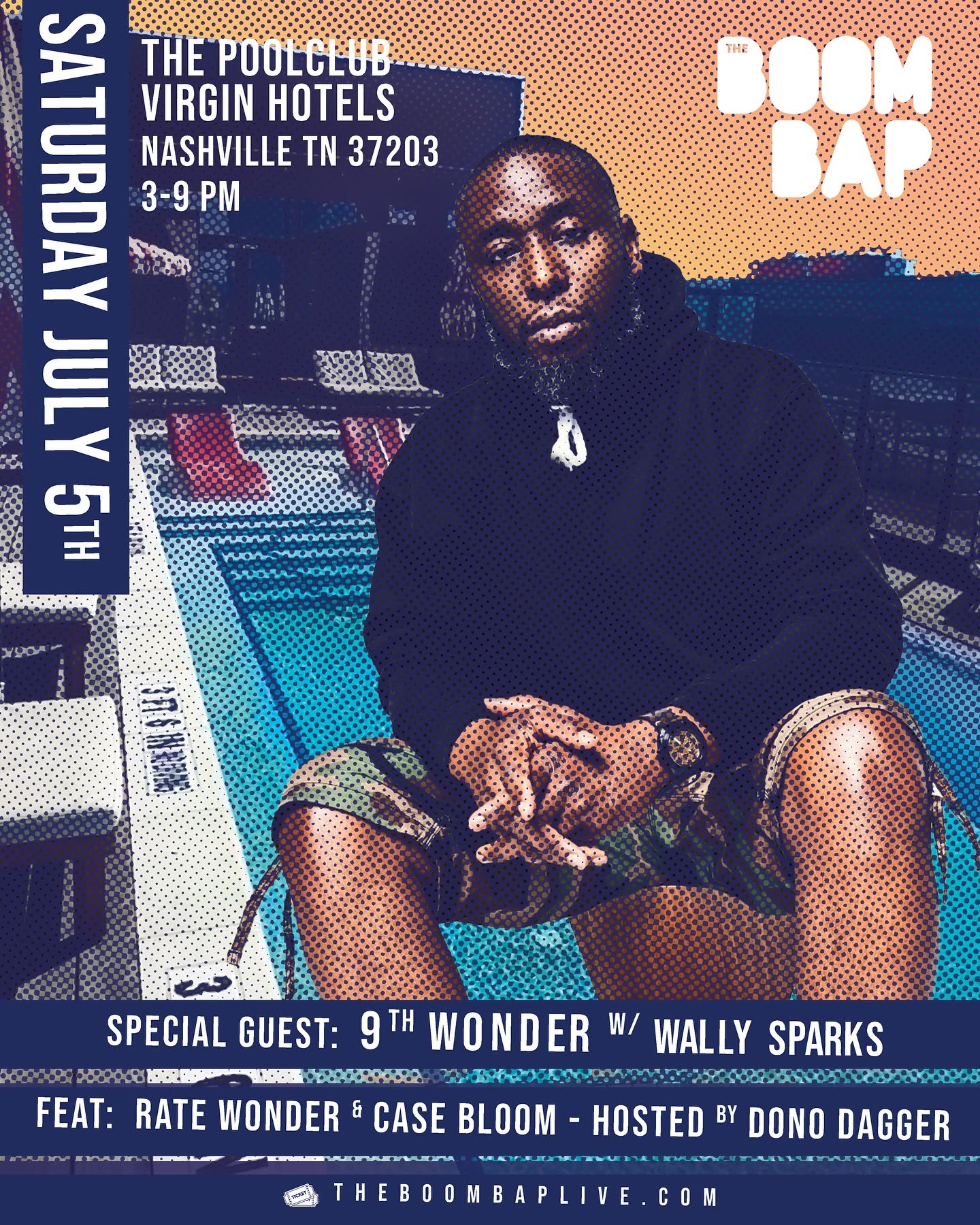 The Boom Bap pool party flyer featuring 9th Wonder from 2025